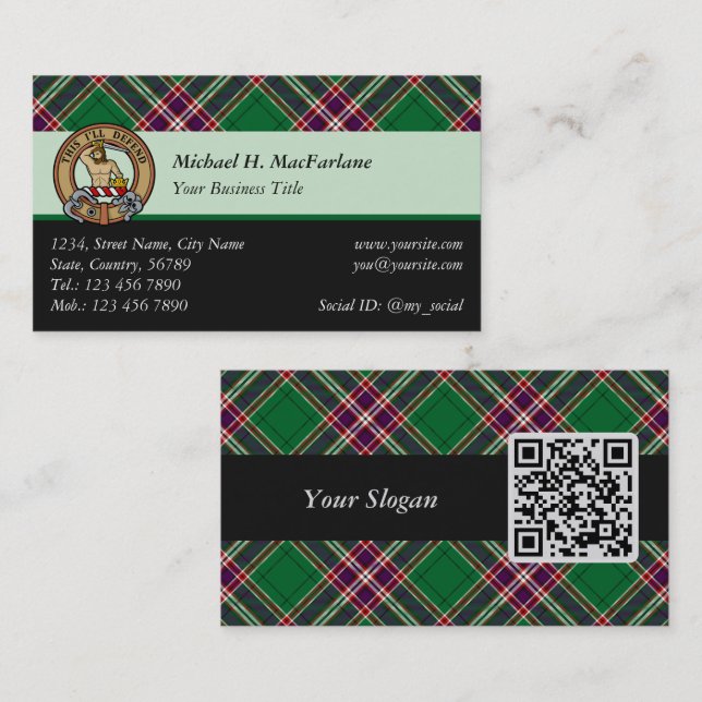 Clan MacFarlane Crest over Modern Hunting Tartan Business Card (Front/Back)