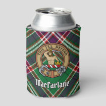 Clan MacFarlane Crest over Modern Hunting Tartan Can Cooler