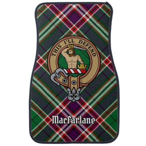 Clan MacFarlane Crest over Modern Hunting Tartan Car Floor Mat