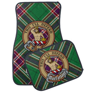 Clan MacFarlane Crest over Modern Hunting Tartan Car Floor Mat