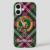 Clan MacFarlane Crest over Modern Hunting Tartan iPhone 16 Case