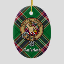 Clan MacFarlane Crest over Modern Hunting Tartan Ceramic Ornament