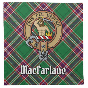 Clan MacFarlane Crest over Modern Hunting Tartan Cloth Napkin