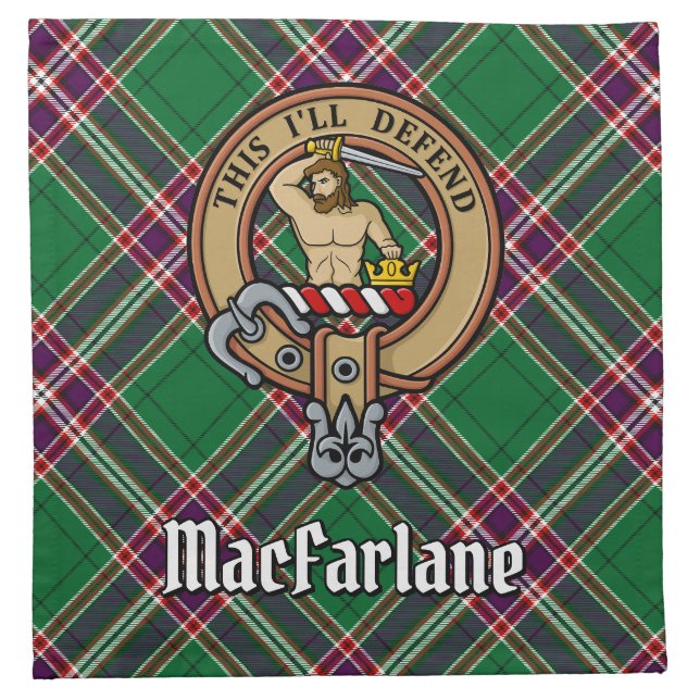 Clan MacFarlane Crest over Modern Hunting Tartan Cloth Napkin (Front)