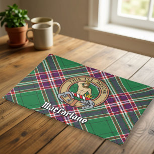 Clan MacFarlane Crest over Modern Hunting Tartan Cloth Placemat