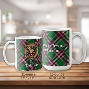 Clan MacFarlane Crest over Modern Hunting Tartan Coffee Mug