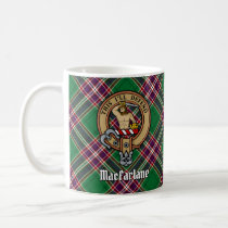 Clan MacFarlane Crest over Modern Hunting Tartan Coffee Mug