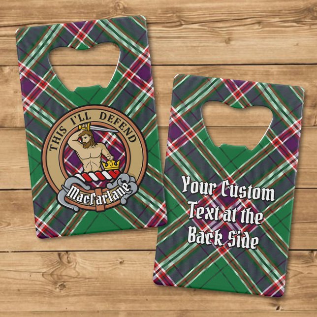 Clan MacFarlane Crest over Modern Hunting Tartan Credit Card Bottle Opener (Creator Uploaded)