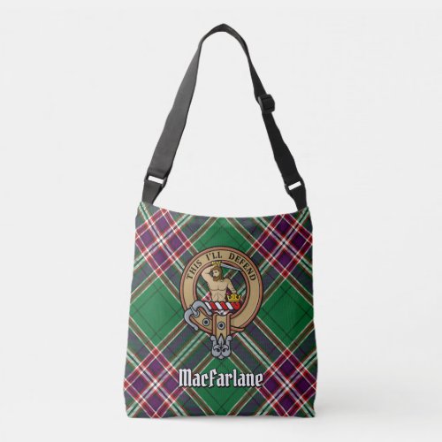 Clan MacFarlane Crest over Modern Hunting Tartan Crossbody Bag