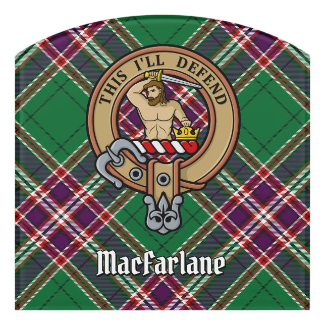 Clan MacFarlane Crest over Modern Hunting Tartan Door Sign (Contour Front)