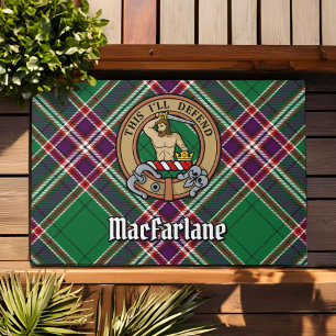Clan MacFarlane Crest over Modern Hunting Tartan Doormat
