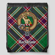 Clan MacFarlane Crest over Modern Hunting Tartan Drawstring Bag