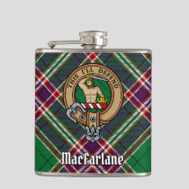 Clan MacFarlane Crest over Modern Hunting Tartan Flask