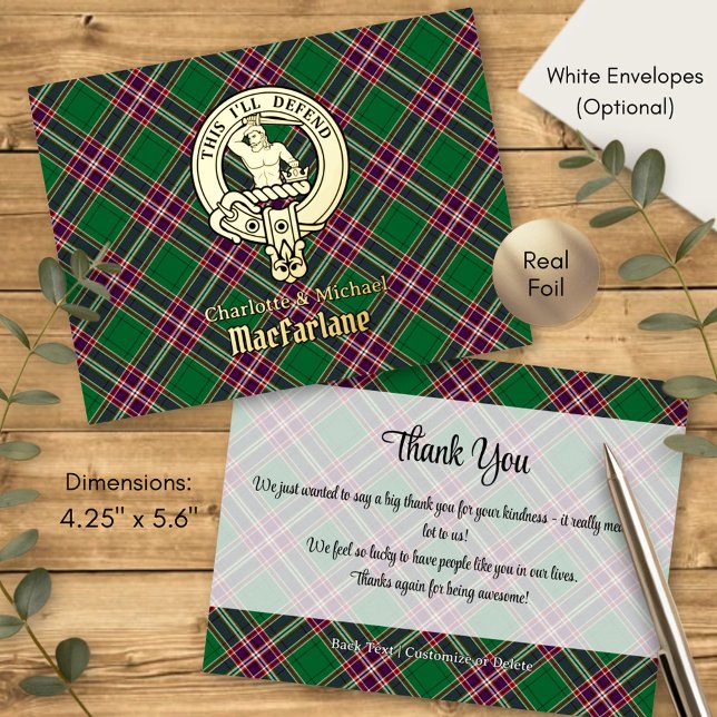Clan MacFarlane Crest over Modern Hunting Tartan Foil Invitation Postcard (Creator Uploaded)