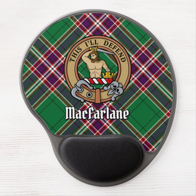 Clan MacFarlane Crest over Modern Hunting Tartan Gel Mouse Pad (Front)