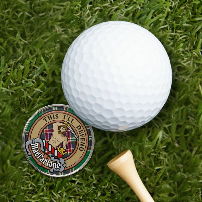 Clan MacFarlane Crest over Modern Hunting Tartan Golf Ball Marker (Creator Uploaded)