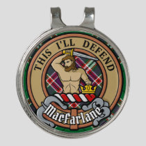 Clan MacFarlane Crest over Modern Hunting Tartan Golf Hat Clip