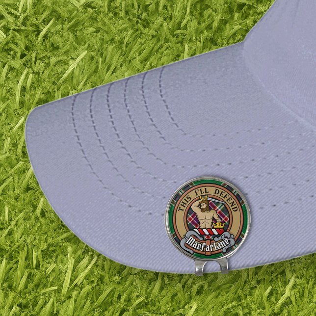 Clan MacFarlane Crest over Modern Hunting Tartan Golf Hat Clip (Creator Uploaded)
