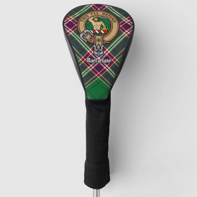 Clan MacFarlane Crest over Modern Hunting Tartan Golf Head Cover (Front)