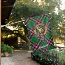 Clan MacFarlane Crest over Modern Hunting Tartan House Flag