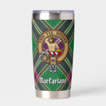 Clan MacFarlane Crest over Modern Hunting Tartan Insulated Tumbler