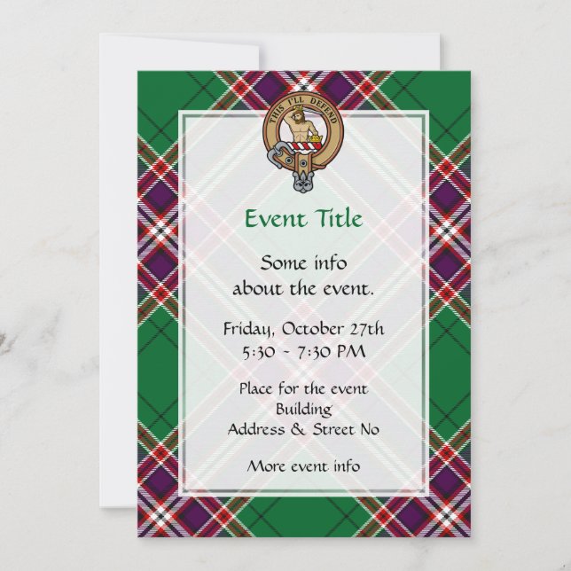 Clan MacFarlane Crest over Modern Hunting Tartan Invitation (Front)