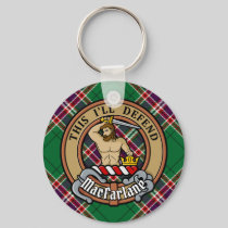 Clan MacFarlane Crest over Modern Hunting Tartan Keychain