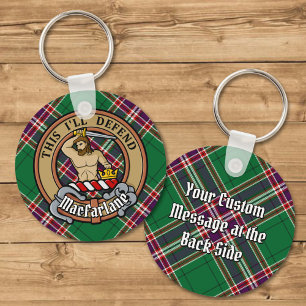 Clan MacFarlane Crest over Modern Hunting Tartan Keychain