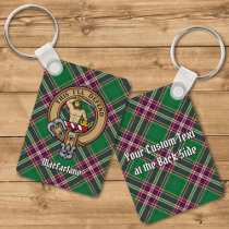 Clan MacFarlane Crest over Modern Hunting Tartan Keychain