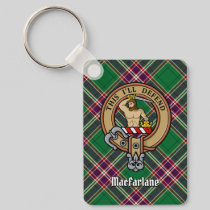 Clan MacFarlane Crest over Modern Hunting Tartan Keychain