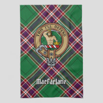 Clan MacFarlane Crest over Modern Hunting Tartan Kitchen Towel