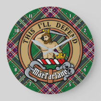 Clan MacFarlane Crest over Modern Hunting Tartan Large Clock