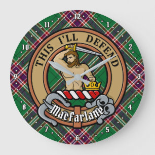 Clan MacFarlane Crest over Modern Hunting Tartan Large Clock