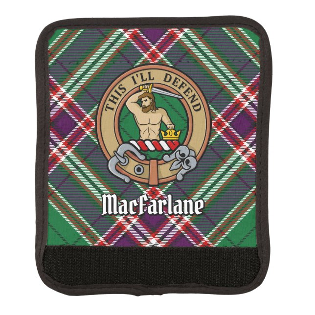 Clan MacFarlane Crest over Modern Hunting Tartan Luggage Handle Wrap (Front)
