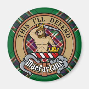 Clan MacFarlane Crest over Modern Hunting Tartan Magnet