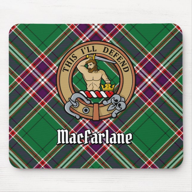 Clan MacFarlane Crest over Modern Hunting Tartan Mouse Pad (Front)