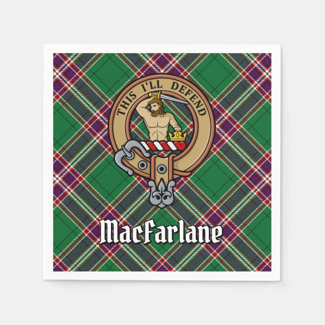 Clan MacFarlane Crest over Modern Hunting Tartan Napkins (Front)