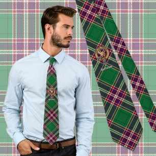 Clan MacFarlane Crest over Modern Hunting Tartan Neck Tie
