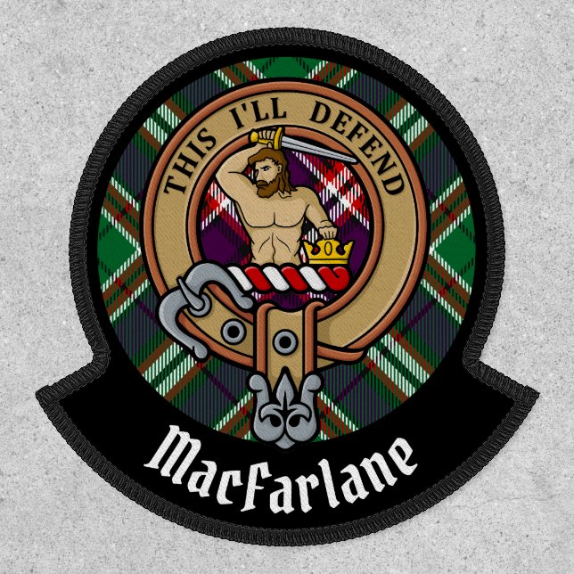 Clan MacFarlane Crest over Modern Hunting Tartan Patch (Front)