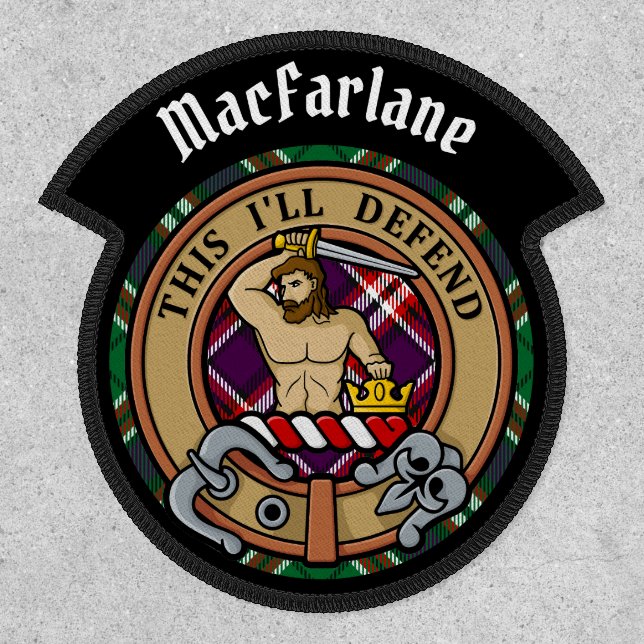 Clan MacFarlane Crest over Modern Hunting Tartan Patch (Front)