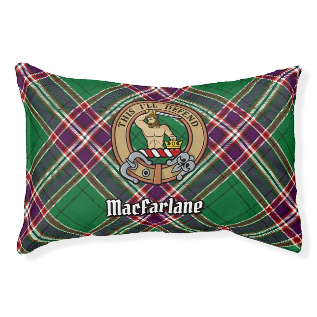 Clan MacFarlane Crest over Modern Hunting Tartan Pet Bed (Front)