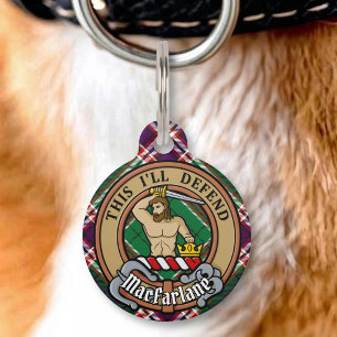 Clan MacFarlane Crest over Modern Hunting Tartan Pet ID Tag