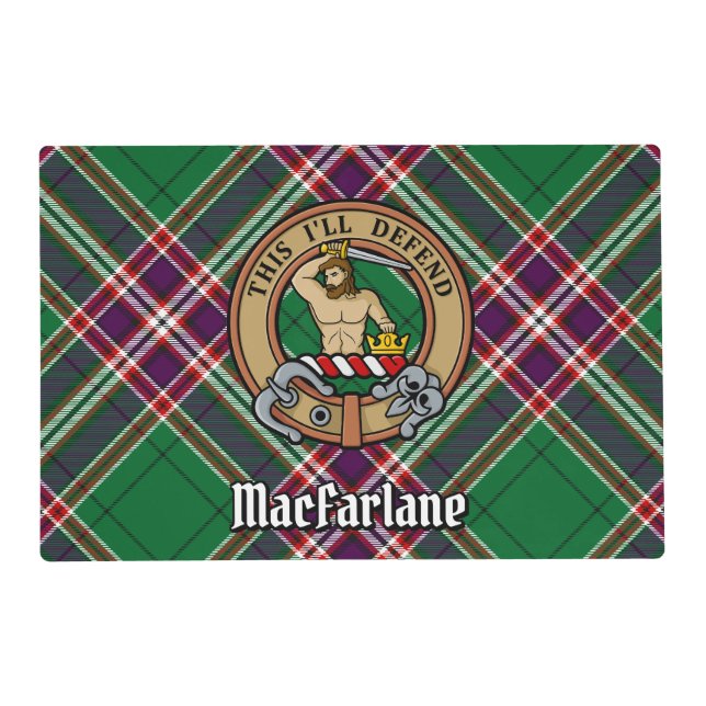 Clan MacFarlane Crest over Modern Hunting Tartan Placemat (Front)