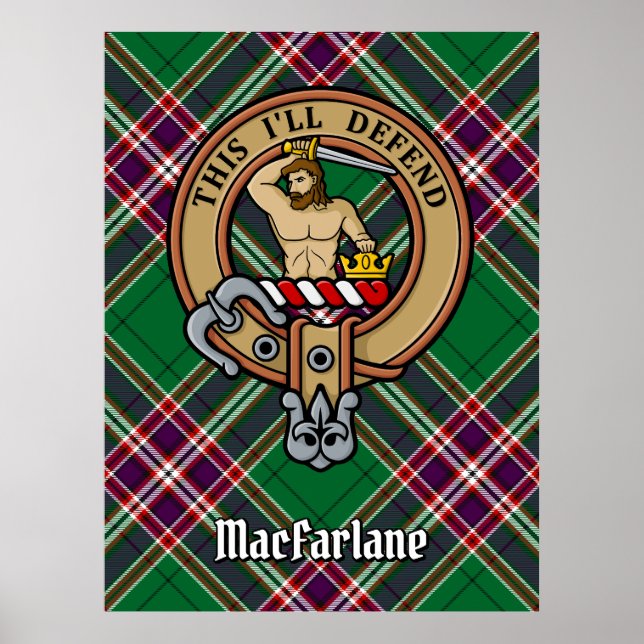 Clan MacFarlane Crest over Modern Hunting Tartan Poster (Front)