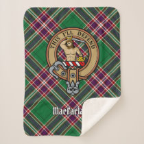 Clan MacFarlane Crest over Modern Hunting Tartan Sherpa Blanket