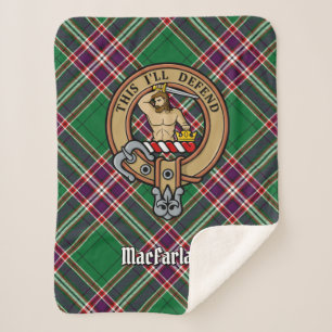 Clan MacFarlane Crest over Modern Hunting Tartan Sherpa Blanket