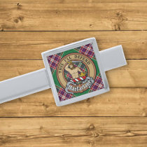 Clan MacFarlane Crest over Modern Hunting Tartan Silver Finish Tie Bar