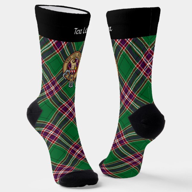 Clan MacFarlane Crest over Modern Hunting Tartan Socks (Angled)