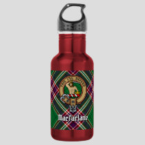 Clan MacFarlane Crest over Modern Hunting Tartan Stainless Steel Water Bottle