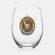 Clan MacFarlane Crest over Modern Hunting Tartan Stemless Wine Glass
